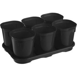 Набор горшков для выращивания рассады с поддоном, 6 шт х 400 мл, Smart Solution, оникс, INGREEN, фото 